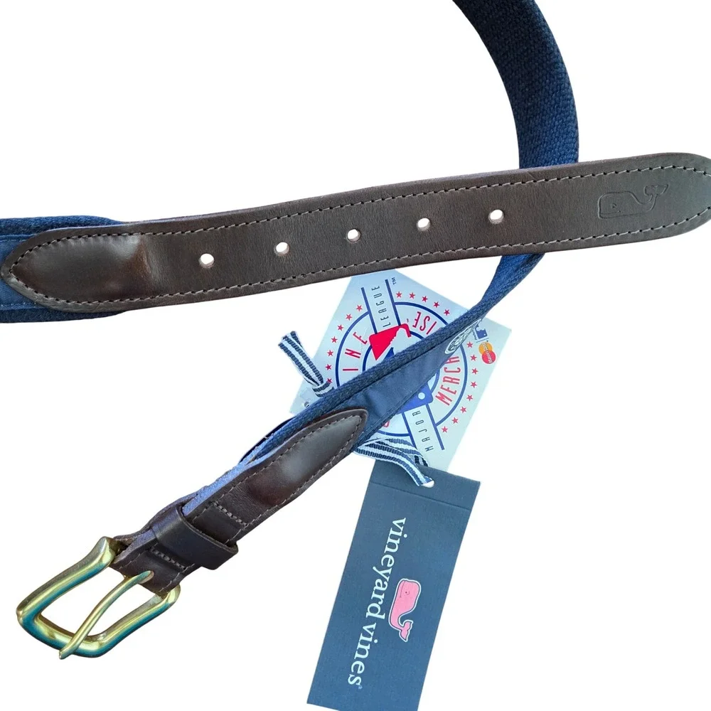 Vineyard Vines‎ Seattle Mariners Canvas Leather Belt MLB Brass Buckle